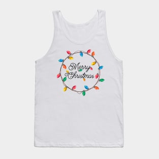 Merry Christmas Wreath of Retro Christmas Lights Tank Top